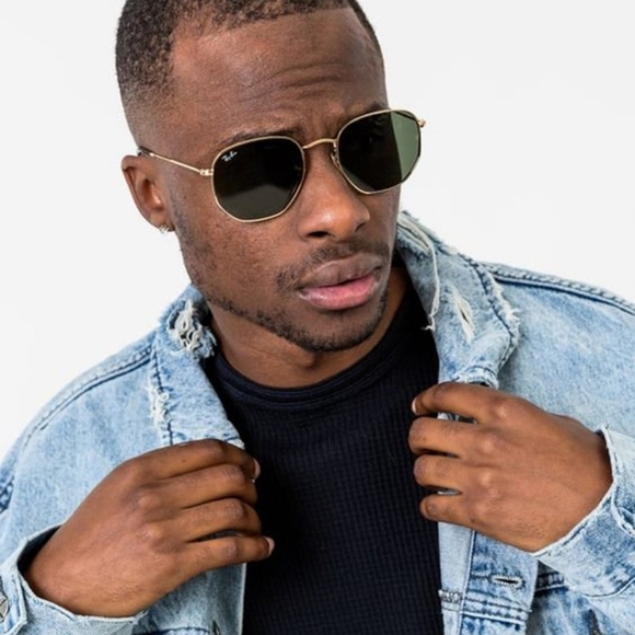 Ray Ban Hexagonal Green Lens Gold Frame RB3548N G15 - Picture 12 of 13